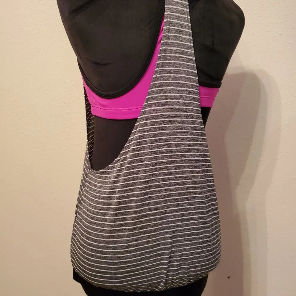Nike black stripped tank top drape swimsuit top pullover round neck, size large